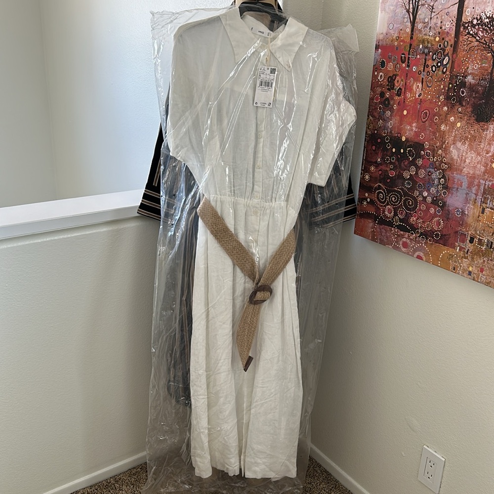 Mango Linen Shirt Dress White Size 6 - Picture 12 of 12